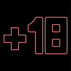 Fototapeta premium Neon plus eighteen +18 red color vector illustration image flat style