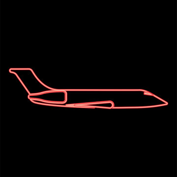 Neon private airplane red color vector illustration image flat style