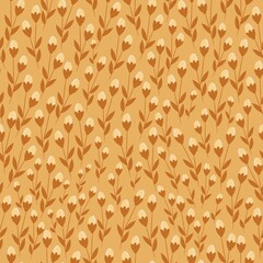 Seamless vintage pattern. Small beige flowers, terracotta leaves. Beige background. vector texture. fashionable print for textiles, wallpaper and packaging.