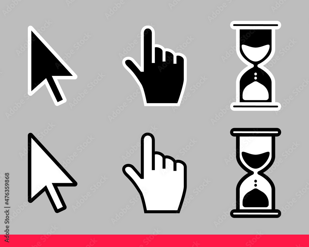 Leinwandbilder pointer hand, arrow and hourglass loading clock mouse cursors icon sign graphic element flat style d