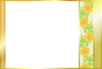 Obraz premium 福寿草の水彩画、和風の飾りフレーム／Amur adonis watercolor painting, Japanese style decorative frame