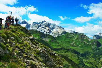 Fototapeta premium Austrian Alps-view on the mountains Drusenfluh and peak Kreuzjoch