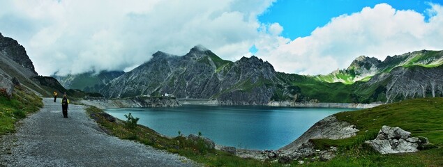 Austrian Alps-panoramic view of the dam of the lake Lunersee