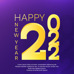 Unique Happy New Year 2022 invitation greeting card design with gold numbers on purple blue background