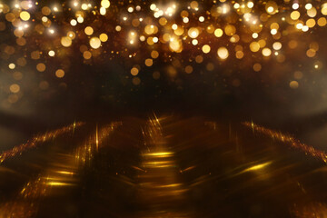 background of abstract gold and black glitter lights. defocused