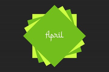 April Arabic style typography text on green square shape vector illustration. Calendar concept. Black seamless texture background 