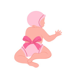 Baby girl, newborn child, diaper with bow, beauty baby girl. Vector Illustration for printing, backgrounds, packaging, greeting cards, posters, stickers, seasonal design. Isolated on white background.