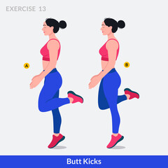 Butt Kicks exercise, Woman workout fitness, aerobic and exercises.