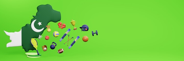3d rendering of sports equipment in Pakistan for website cover