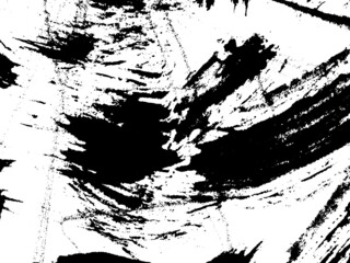 Grunge is black and white. Texture of black strokes on a white background. Abstract chaotic movements with a dry brush. Monochrome pattern of worn surface
