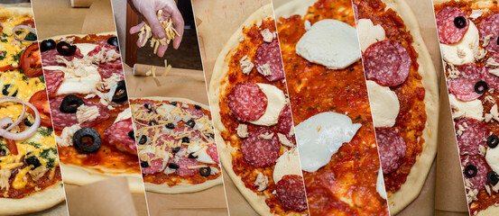 food collage. stages of pizza preparation. Pizza collage.