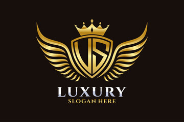 Luxury royal wing Letter US crest Gold color Logo vector, Victory logo, crest logo, wing logo, vector logo template.
