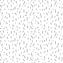 Dashes hand drawn seamless pattern, black and white lines texture.