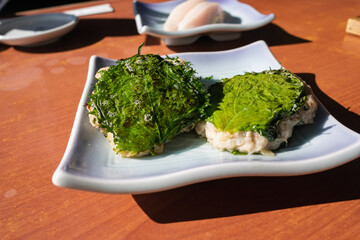 千葉県のさんが焼き。鯵のなめろうをバターで炒めた料理。