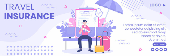 Travel Insurance Cover Template Flat Design Illustration Editable of Square Background for Social media, Greeting Card or Web Internet