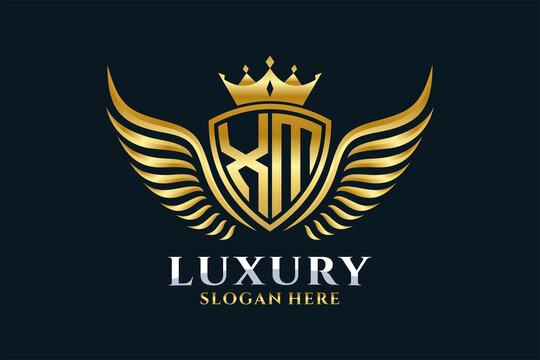 Luxury royal wing Letter XM crest Gold color Logo vector, Victory logo, crest logo, wing logo, vector logo template.