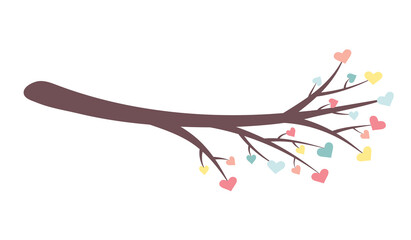 Branch with leaves in the form of hearts. Love and Valentine's day concept.