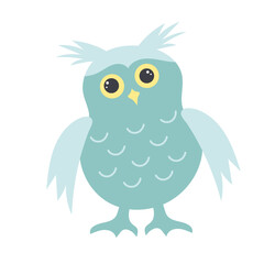 Cute cartoon blue owl. Baby boy animal. Vector illustration.