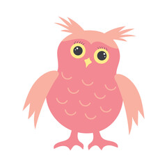 Cute cartoon pink owl. Baby girl animal. Vector illustration.