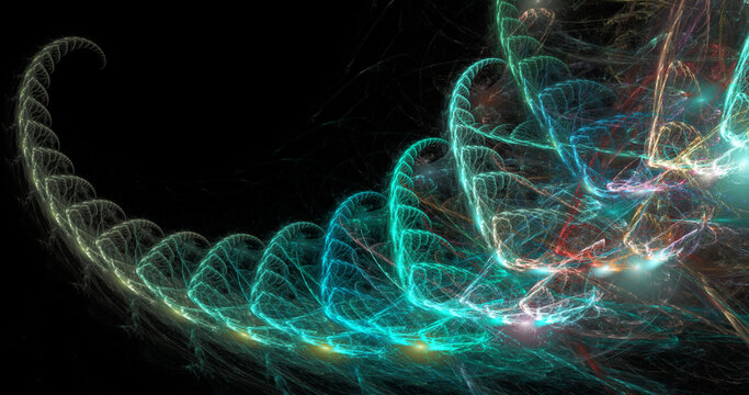 Abstract colorful fractals background. Fantasy light glowing shapes wallpaper. Digital fractal art .  Сomputer creative. 3d rendering