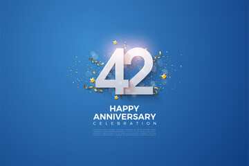 42nd anniversary background illustration with colorful number. - obrazy, fototapety, plakaty