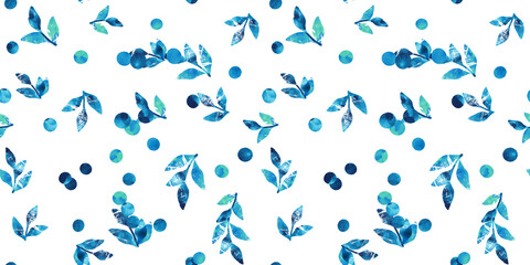 水彩の葉っぱ シームレス パターン 紺色