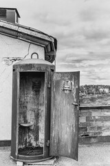 Historical sentry box or bartizan in an old fortress shows how sentry soldiers found shelter at war...