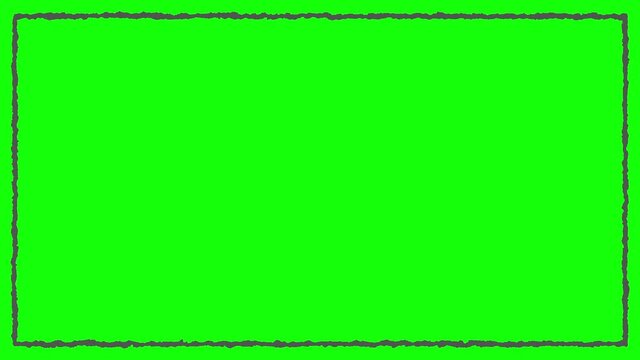 手描きのような、背景に使える動く枠の動画アニメーション素材。クロマキー用のグリーンバック。