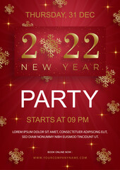 Happy New Year 2022, festive pattern with Christmas balls and snowflakes concept on color background for invitation card