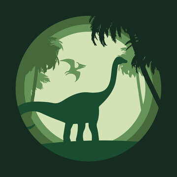 Layered shadow box with dinosaurs. Silhouettes scene