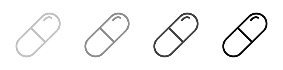 Medical capsule icons. Pills icons set. Medicine, vitamins, pain relievers and antibiotics. Vector illustration