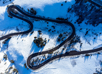 The road from the Mestecanis pass - Romania seen from above in winter