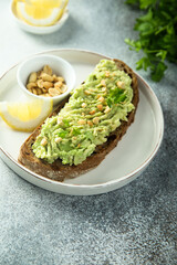 Traditional healthy avocado toast with peanut