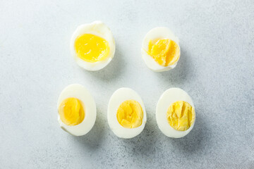 Assorted boiled eggs on the table