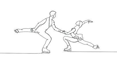 Continuous one line drawing of pair Figure skating.  Ice skating. Winter season sport.  Vector illustration