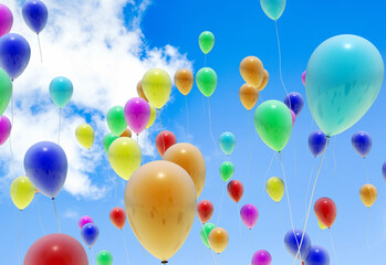 Colorful Balloons are Flying Into The Blue Sky