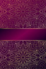Abstract dark purple background with gold geometric floral pattern. Mandala.