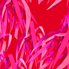 Bright pink grass watercolor on red background seamless pattern for all prints.