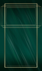 Geometric shapes on a green background. Vertical illustration, golden frames on a green marble background. Gold frame on marble. Marble banner.