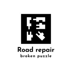 road repair. broken puzzle. road construction logo, puzzle game, letter R