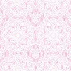 Poster Im Rahmen Ornamental beauty lace pink background, floral pattern © ecelop