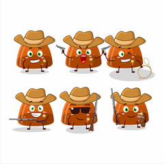 Cool cowboy orange jelly gummy candy cartoon character with a cute hat