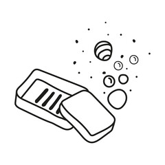 Isolated vector line art soap dish and bubbles