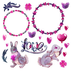 Drawing of a red heart shape with blots in watercolor on white paper, Valentine's Day theme.