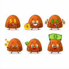 Orange jelly gummy candy cartoon character with cute emoticon bring money