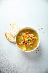 Homemade pea soup with bacon