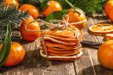 Dry oranges slices snack. Dried citrus fruits for Christmas Decorations