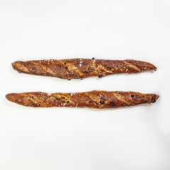 Hand made fresh bread baguette isolated on white background