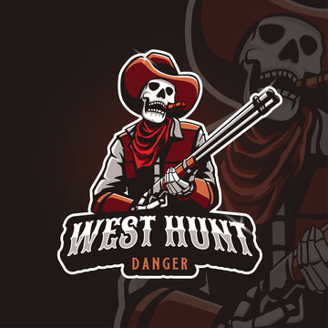 Skull cowboy west hunt e-sport mascot team logo design