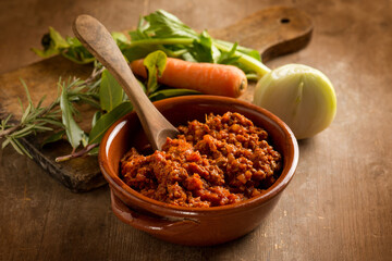 traditional homemade ragout with ingredients